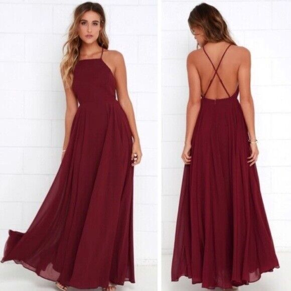 Lulu’s Dress Burgundy Mythical Kind of Love Wine Red Maxi Dress Large - Picture 3 of 7